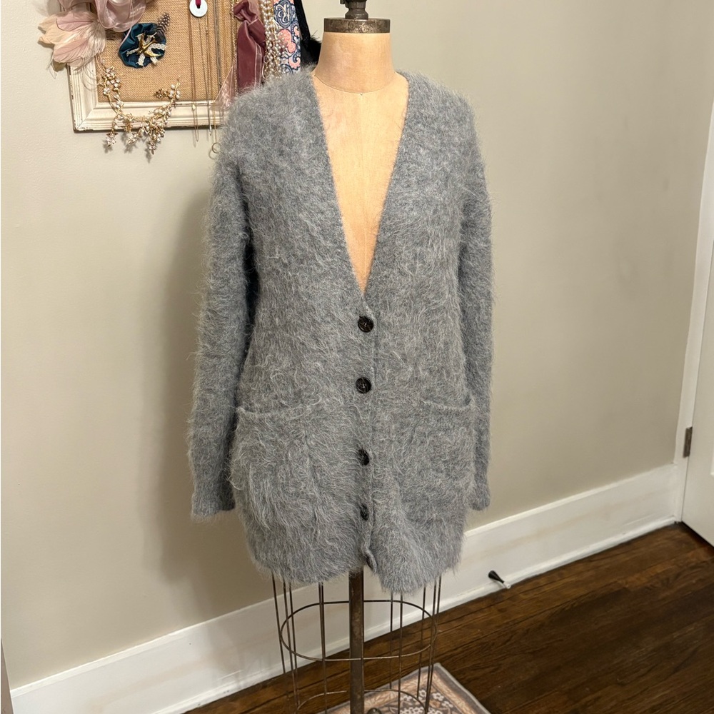 J. Crew Fuzzy Gray Cardigan Sweater
